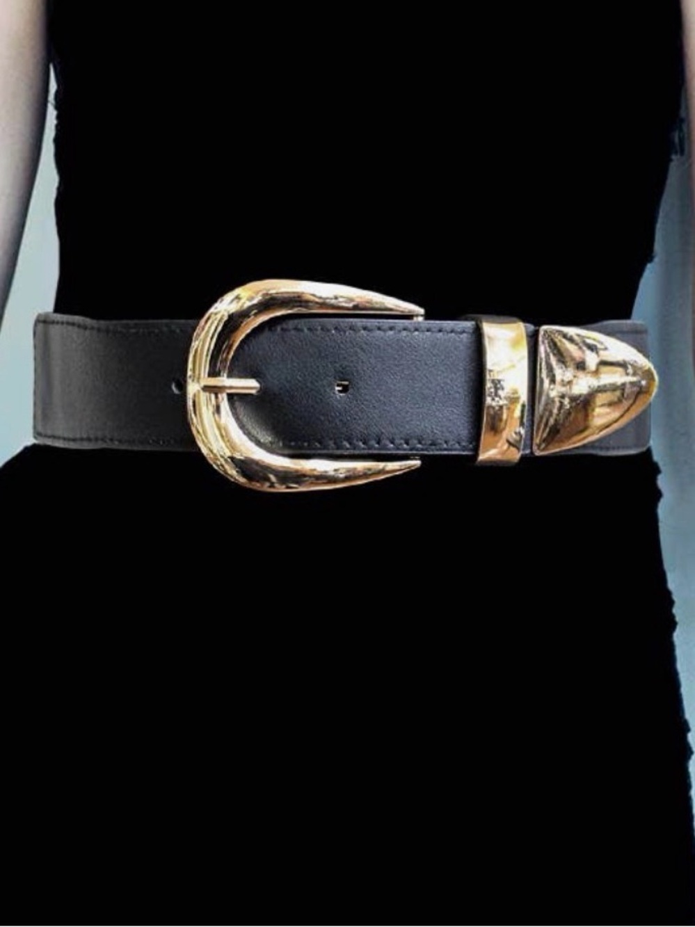 Black Elastic Gold Metal Buckle Stretch Belt